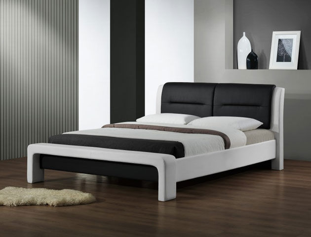 Кровать «Cassandra» бело-черная из экокожи