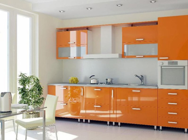 Кухня глянцевая оранжевая
