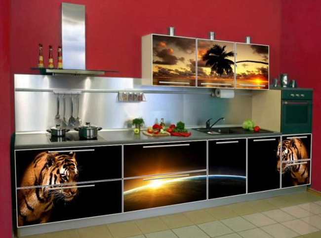 Кухня с фотопечатью «Тигр»