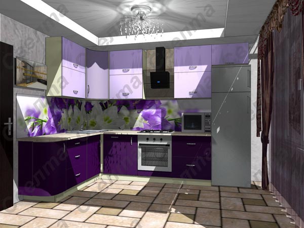 Кухня угловая в фиолетовых тонах