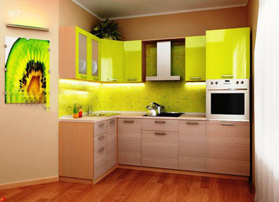 Кухня угловая желтая с подсветкой